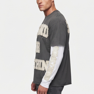 เสื้อยืดคุณภาพสูง ผ้าฝ้าย 100% 280gsm สองชั้น สำหรับผู้ชาย ปักลายแบบดิสเทรสตามสั่ง เสื้อยืดแฟชั่นอเมริกันสำหรับผู้ชาย - Product Image 2