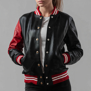 Wholesale Leather Varsity Jacket Women Streetwear Button <b>Up</b> Baseball Leather Jackets Ladies PU Leather Varsity Coat Women's - Product Image 3