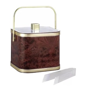 Vintage Wooden <b>Ice</b> Bucket With Gold Trim Rectangle Portable Party <b>Cooler</b> With Tongs Beautiful <b>Ice</b> Bucket At Low Cost - Product Image 1