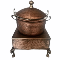 Plat à réchaud traditionnel avec finition fumée et effet martelé, support de couvercle en laiton et support Sigdi, capacité de 4 litres, garantie de 2 ans