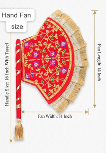 Red Velvet Pakhi Hand Fan, Punjabi Wedding Decor, Embroidered Pankhi Fan, Indian Wedding Fan, Mehndi Dholki Decor, Jaggo Favor - Product Image 2