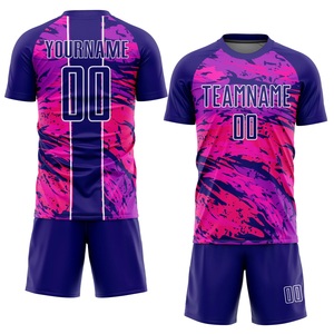 Uniforme de Fútbol Estilo Campeonato en Rosa y Morado, Conjunto Personalizado de Camiseta y Pantalones Cortos de Poliéster de Alto Rendimiento, Ropa Deportiva OEM - Product Image 1