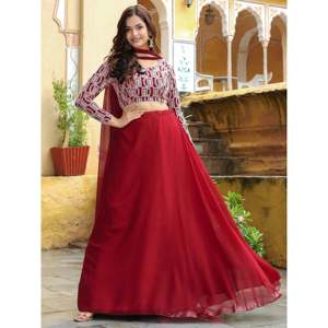 <b>Red</b> <b>Sequins</b> Georgette Evening Dress Lehenga Choli - Product Image 6