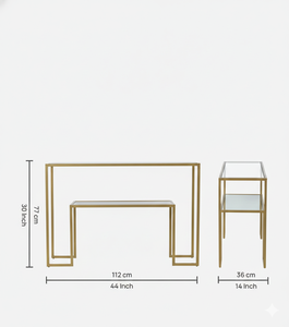 Juego de mesas de consola apilables Bridgeview Gold Metal – Mesas de entrada minimalistas con espejo - Product Image 4
