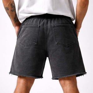 Shorts en coton délavé pour homme, ourlet brut, cordon de serrage, streetwear, décontracté, été, logo personnalisé - Product Image 2