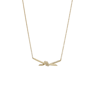 Collar con Diamante Cultivado en Laboratorio EF VVS de 0.20ctw, Collar con Colgante de Barra Trenzada de Oro Sólido de 14K, Delicado Collar con Lazo de Diamantes Pavé, Regalo para Ella - Product Image 2