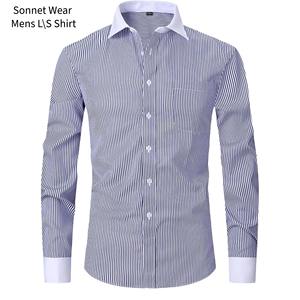 Chemise à manches longues rayée pour homme avec col et poignets contrastés boutonnés - Product Image 3