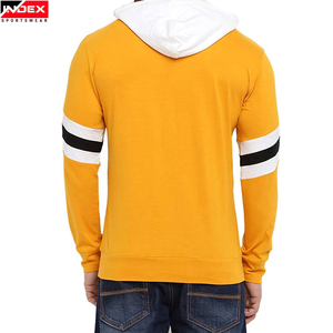 Sweat-shirt à capuche pour homme INDEX, jaune uni, tricoté, coupe classique, décontracté, pour l'automne, avec poche et manches rayées - Product Image 2
