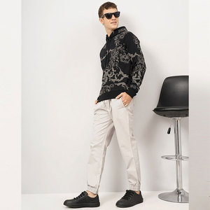 Sudadera con Capucha para Hombre, Estampado Negro, Corte Regular, Tejido de Punto, Ropa Casual de Otoño, Sudaderas con Capucha y Sudaderas de Algodón Jersey para Hombre - Product Image 4