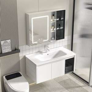 Nouvelle vanité de salle de bain moderne de 32 pouces armoire à miroir en aluminium blanc armoire de salle de bain intelligente <span class=keywords><strong>hd</strong></span> pour hôtel - Product Image 5