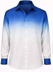Chemise Formelle Homme Bleu Royal et Blanc Ombré en Coton Premium à Manches Longues Boutonnée – Tenue Décontractée Chic – Fabricant Personnalisé – Vente en Gros - Product Image 2