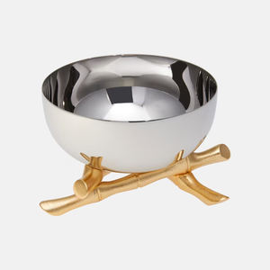 Bol décoratif jetable en acier inoxydable, forme ronde, motif feuille, finition brillante, prix de gros - Product Image 3