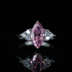 Bague de Fiançailles et d'Anniversaire Classique en Argent Sterling 925, 3 Pierres, Coupe Marquise Ovale, Zircon Cubique Jaune, Plaqué Rhodium - Product Image 1