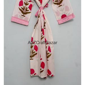 ชุดกิโมโนผ้าฝ้ายแท้ 100% สำหรับผู้หญิง ลายพิมพ์บล็อก ชุดนอนสบายๆ ชุดเพื่อนเจ้าสาว ชุดคลุมอาบน้ำ ชุดชายหาดทำมือ - Product Image 5