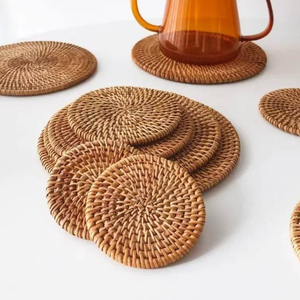 Wholesale Natural Rattan Flower Pattern Plates Handmade Heat Resistant TUYET DUNG Brand for Coffee Tea <b>Beer</b> Glasses - Product Image 4