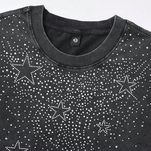 Camisetas personalizadas para hombre con diseño de estrella de diamantes de imitación de 250 GSM, estilo oversize, lavado ácido, algodón, ropa urbana, venta al por mayor, proveedor OEM personalizado - Product Image 3