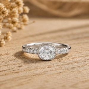 IGI Certified DEF Color VS VVS Clarity Old Mine <b>Cushion</b> Cut & <b>Round</b> Lab Diamond 10K 14K 18K Solid Gold Solitaire Side Stone Ring - Product Image 2