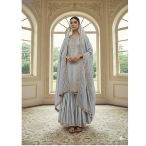 Nuevo Conjunto de Diseño para Fiesta, Top de Seda Chinon Pura, Pantalón Palazzo y Dupatta para Mujer, Traje Pakistaní - Product Image 1