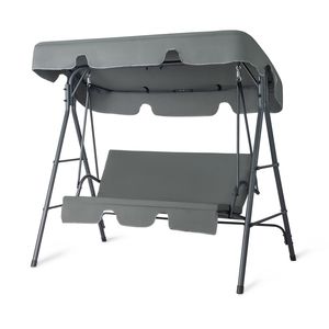 Dondolo da Giardino Grigio Scuro 68x43x60 Pollici in Ferro e Tessuto Oxford, Capacità 250kg, con Cuscino e Tettuccio - Product Image 1