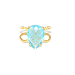 Minimalist Style Bt <b>Quartz</b> Gemstone <b>Ring</b> 24K Gold Plated Pear Shape Prong Setting Engagement Jewelry March Birthstone - Product Image 1
