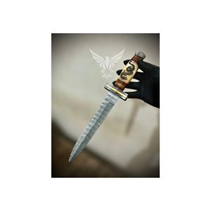 Cuchillo de hoja fija de acero de Damasco hecho a mano con mango decorativo de hueso, grabado de dragón y diseño de espiga completa, premium para coleccionistas. - Product Image 6