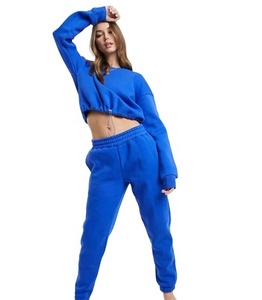 Custom Logo Soft Cotton Crop Top Sweater Tracksuit 2 Piece Set Woman - Product Image 1