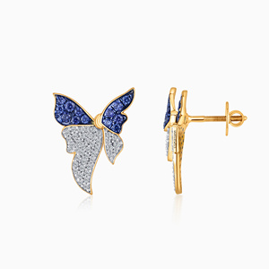 Boucles d'oreilles de luxe en saphir bleu en forme de papillon avec diamants ronds de laboratoire, plaquées rhodium, pour femme, mariage, or 10K 14K 18K - Product Image 4