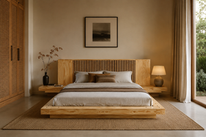 Lit plateforme moderne en bois massif, taille king size, ensemble de meubles minimalistes pour chambre à coucher - Product Image 5