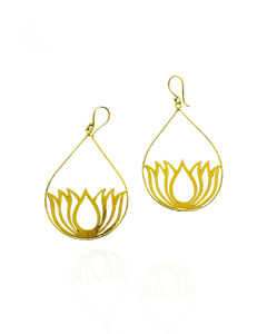 Handmade <b>Gold</b> Plated Lotus Drop <b>Earrings</b> Hollow Filigree <b>Dangle</b> Ear Jewelry for Women's Wedding Party Gift - Product Image 3
