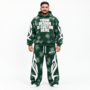 Ensemble de survêtement en molleton lavé avec sweat à capuche en chenille à lettres appliquées et pantalon de survêtement, style streetwear décontracté, collection hiver, personnalisable OEM - Product Image 1