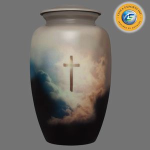 Adult Funeral Ash <b>Urn</b> – Handcrafted Blue Floral Keepsake Memorial <b>Large</b> Cremation <b>Urn</b> with Lid - Product Image 2