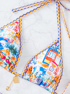 Women's <b>Bikini</b> Sets Sexy Sublimated Design Two Piece Swimsuit V Neck Halter Back Self Tie Low Rise Bottom - Product Image 6