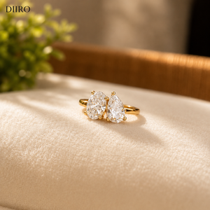 Anillo de Diamantes en Forma de Pera Toi Et Moi con Banda Ovalada de Moissanita para Mujer, Oro Amarillo Vermeil de 18K, Regalo de Compromiso - Product Image 2