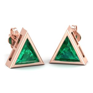 REYES Trendy Design Triangle Shaped 2.2Ct <b>Emerald</b> Gemstone in 14K <b>Gold</b> Moissanite Solitaire Stud <b>Earring</b> Engagement Gift Jewelry - Product Image 5