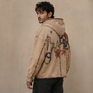 Hoodies Soft Cotton Blend Comfortable <b>Pullover</b> Clothing Vintage Distressed Finish With Embroidery <b>Men</b> Distressed Embroidery - Product Image 2
