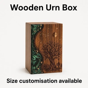 Urne funéraire en bois personnalisée de style américain, gravure Arbre de Vie, écologique, durable, finition bois brun/naturel 200/220 - Product Image 1