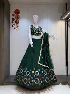 Traditional Indian Pakistani <b>Women</b> <b>Lehenga</b> Choli Embroidered Floor-Length Loose Fit Wedding Wear Cotton Stretchable - Product Image 2