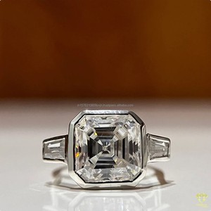 Bague de fiançailles à trois pierres en diamant de laboratoire taille radiant, argent sterling 925, pierres latérales taille baguette, style vintage, certifiée IGI - Product Image 1