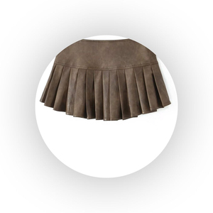 Jupe courte plissée en cuir PU marron pour femme, taille normale, couleur unie, à porter toute l'année - Product Image 5