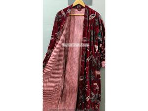 Robe Kimono Longue en Velours Tricoté Imprimé Gris, Épaisse, pour l'Automne et l'Hiver, Peignoir de Demoiselle d'Honneur, Robe de Chambre pour Femme, Bordeaux - Product Image 5