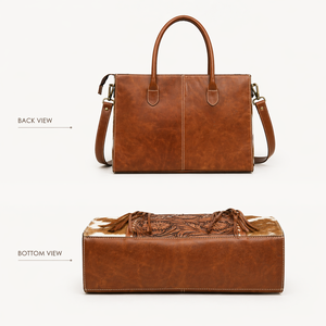 Premium Floral Hand Tooled Leather <b>Tote</b> Bag –| Cowhide Hair-On Western Shoulder Handbag for Women | Stylish Large Capacity <b>Tote</b> - Product Image 6