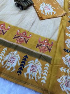 Sari de algodón Tusser con borde de Zari, trabajo de Zari Khata hecho a mano, Gotta Patti, espejo, elegante para fiestas, sin arrugas, de secado rápido - Product Image 4