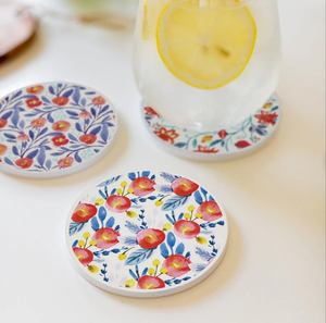 Resin Round <b>Coasters</b> Bohemian Floral Design Reusable Drink Mats 6 Pcs Set for <b>Table</b> Decor - Product Image 2