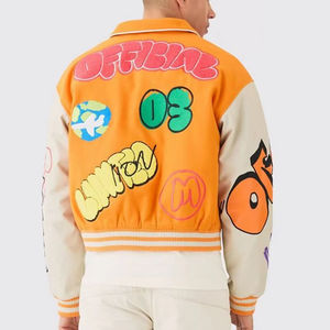 OEM Old School Long Letterman Varsity <b>Jacket</b> Autumn <b>Winter</b> Men's Warm Patch Wool Front Logo - Product Image 6
