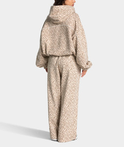 Custom Leopard Print Oversized Contrast Pipping Women <b>Tracksuit</b> Beige Leopard Pullover Contrast Hoodie & Jogger For Women's - Product Image 2