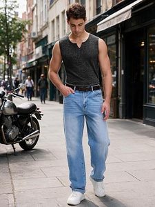 Men's <b>Black</b> <b>Knitted</b> Sleeveless V Neck <b>Tank</b> <b>Top</b> Gym Workout Breathable Casual Muscle Shirt 100% Polyester - Product Image 4