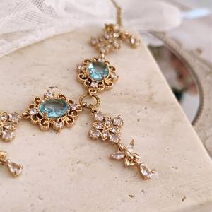 Light Blue Natural Stone Charm Pendant Gold Plated Bezel Setting Regency <b>Choker</b> Elegant Vintage Engagement for Women - Product Image 2