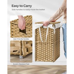 Cesto per Bucato in Rattan Sintetico da 23,8 Galloni con Coperchio, Manici, Design Pieghevole e Fodera Rimovibile, Colore Giallo Oca - Product Image 3