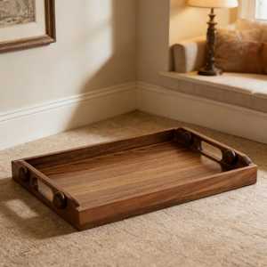 Bandeja Decorativa Clásica de Madera con Arte Geométrico Esmaltado para Té y Aperitivos |   Perfecto para regalos y decoración de la cocina - Product Image 1