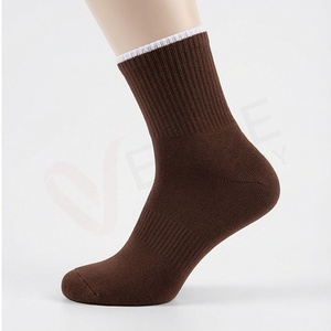 Men's Crew <b>Socks</b> Solid <b>Brown</b> Knitted Cotton Breathable Daily Wear Autumn Regular Style - Product Image 3